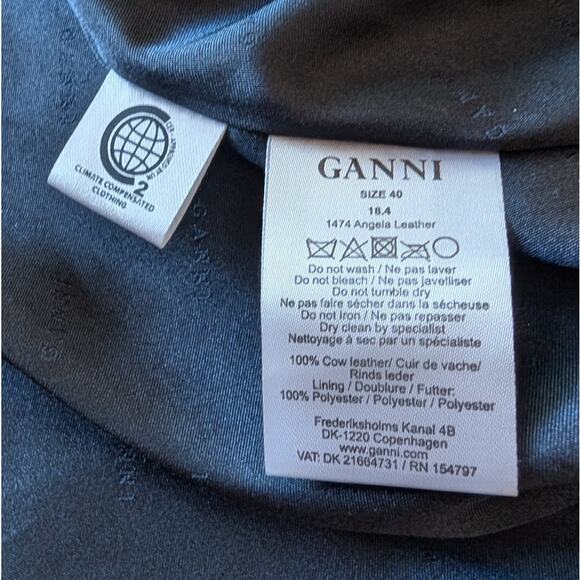 Ganni Black/White Heavy Leather Biker Full Zip Jacket, size EU40/US8-10 - Picture 7 of 11